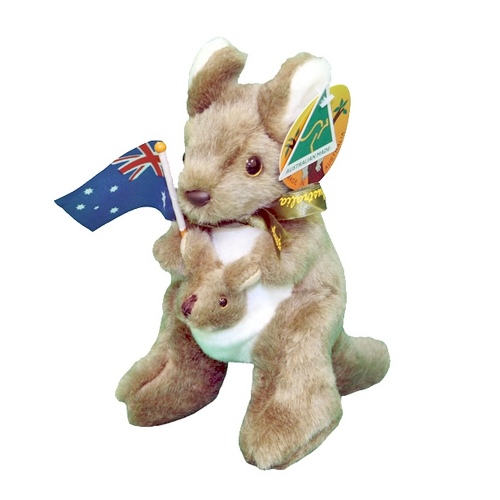 Plush Toy - Kangaroo & Joey (21cm) with AusFlag