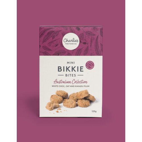 Charlies Fine Foods Mini Bikkie Bites - White Chocoate-Oat & Kakadu Plum (125g)