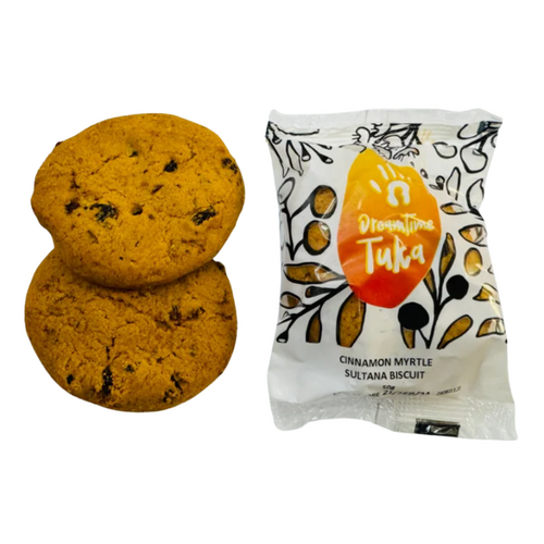 Dreamtime Tuka Twin Pack BOX (50) Biscuits (50g) Cinnamon Myrtle & Sultana Shortbread