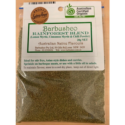 Barbushco Rainforest Blend (Lemon Myrtle, Cinnamon Myrtle & Chilli Powder) 20g