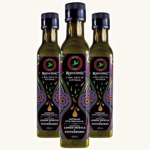 Roogenic Australian Olive Oil infused with Lemon Myrtle & Pepperberry (250ml)
