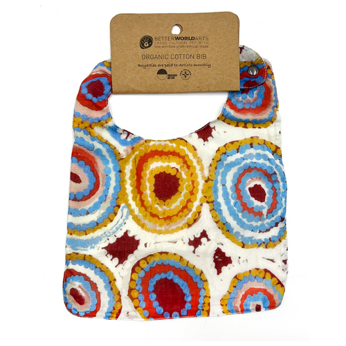 Better World Aboriginal Art - Baby Bib - Mingkiri Tjukurpa