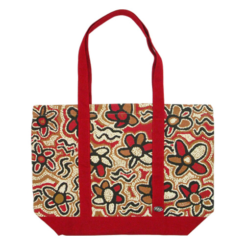 Outstations Aboriginal Art Canvas Tote Bag - Bush Coconut (Red)