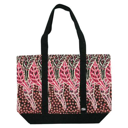 Outstations Aboriginal Art Canvas Tote Bag - Bush Leaves (Red)