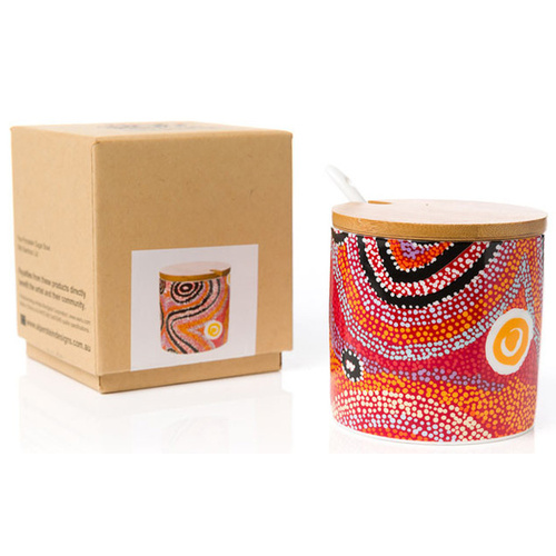 Warlukurlangu Aboriginal Art Fine Porcelain Sugar Bowl Set - Fire Dreaming