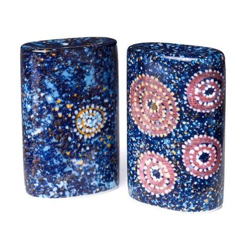 Warlukurlangu Aboriginal Art Fine Bone China Salt n Pepper Shakers - Seven Sisters Dreaming