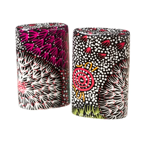 Coral Hayes Aboriginal Art Fine Bone China Salt n Pepper Shakers - Gathering of Bush Bananas