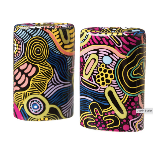 Justin Butler Aboriginal Art Fine Bone China Salt n Pepper Shakers - The Dingo & the Kangaroo