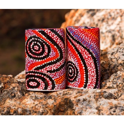 Warlukurlangu Aboriginal Art Fine Bone China Salt n Pepper Shakers - Fire Dreaming