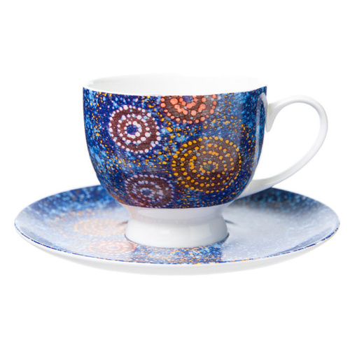 Warlukurlangu Aboriginal Art Fine Bone China Tea Cup & Saucer Set - Seven Sisters Dreaming