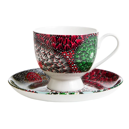 Coral Hayes Aboriginal Art Fine Bone China Tea Cup & Saucer Set - Gathering Bush Bananas