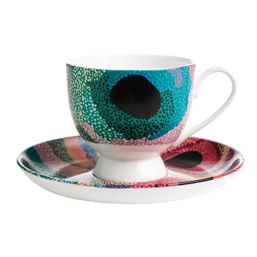 Martumili Aboriginal Art Fine Bone China Tea Cup & Saucer Set - Punmu waterholes