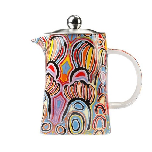 Warlukurlangu Aboriginal Art Fine Bone China Teapot - Mina Mina Dreaming (Blue)