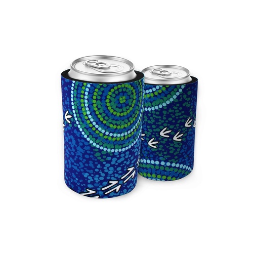 Bunabiri Aboriginal Art Neoprene Can Cooler - The Wet Season (Blue)