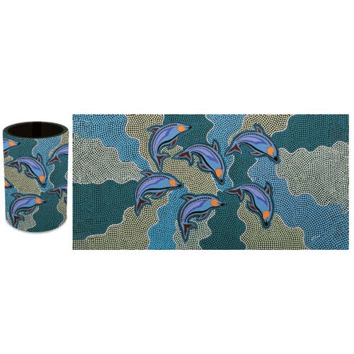 Tobwabba Aboriginal Art Neoprene Can Cooler - Dolphins Following the Tide