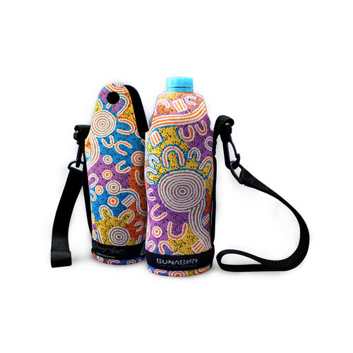 Bunabiri Aboriginal Art Neoprene Water Bottle Cooler - Water Dreaming