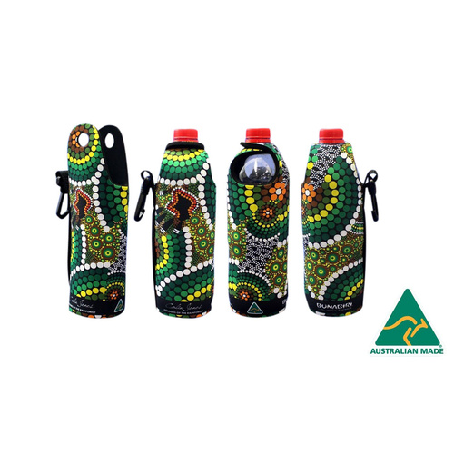 Bunabiri Aboriginal Art Neoprene Water Bottle Cooler - Colours of the Rainforest