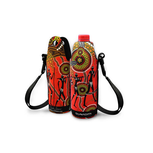 Bunabiri Aboriginal Art Neoprene Water Bottle Cooler - Hunters & Gatherers Land