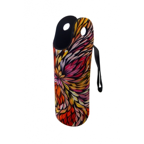 Utopia Aboriginal Art Neoprene Water Bottle Cooler - Wild Flowers (Red)