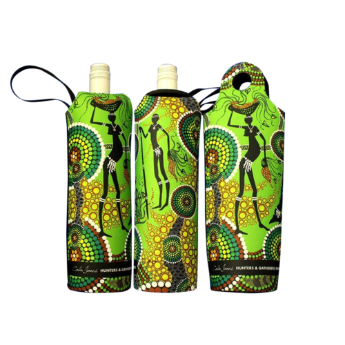 Bunabiri Aboriginal Art Neoprene Wine Bottle Cooler - Hunters N Gatherers Rainforest 