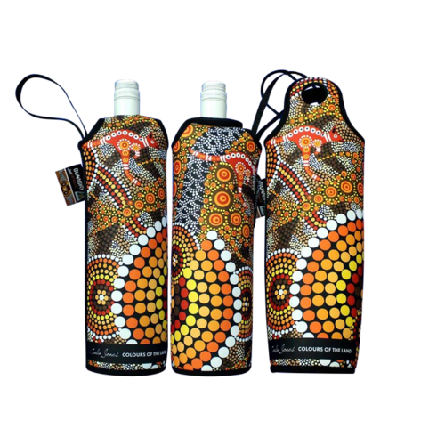 Bunabiri Aboriginal Art Neoprene Wine Bottle Cooler - Colours of the Land