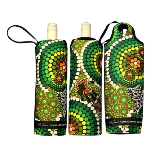 Bunabiri Aboriginal Art Neoprene Wine Bottle Cooler - Colours of the Rainforest