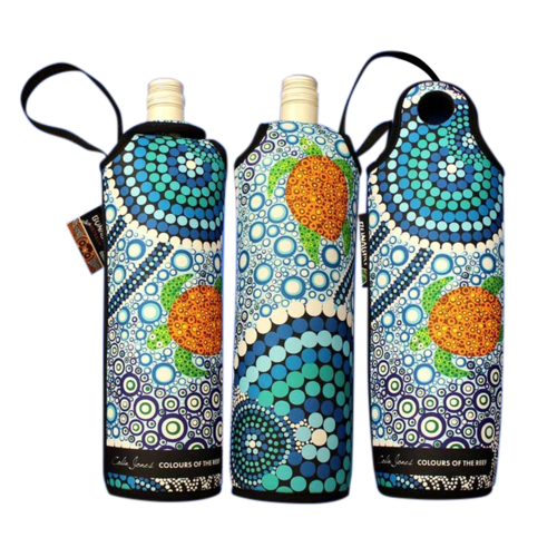Bunabiri Aboriginal Art Neoprene Wine Bottle Cooler - Colours of the Reef