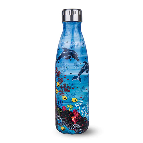 Koh Living Aboriginal Art Stainless Steel Water Bottle (500ml) - Depths of Dolphins