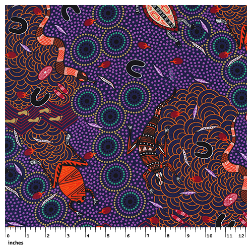 Around Waterhole (Purple) - Aboriginal design Fabric