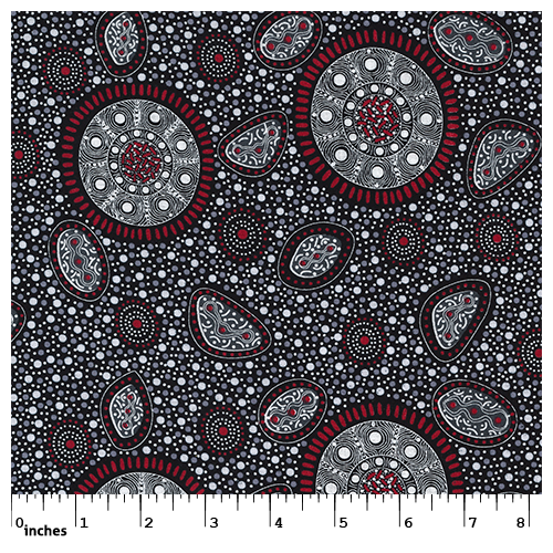 Bush Onions & Wild Flowers (Black) - Aboriginal design Fabric