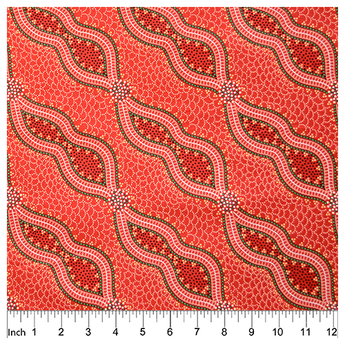 Bush Spinifex (Tango Red) - Aboriginal design Fabric