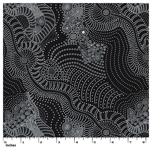 Dreamtime Riverbed [Black] - Aboriginal design Fabric