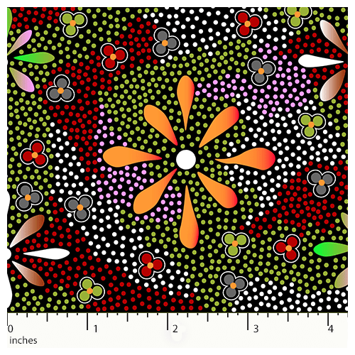 Flowers in the Desert (Black) - Aboriginal design Fabric