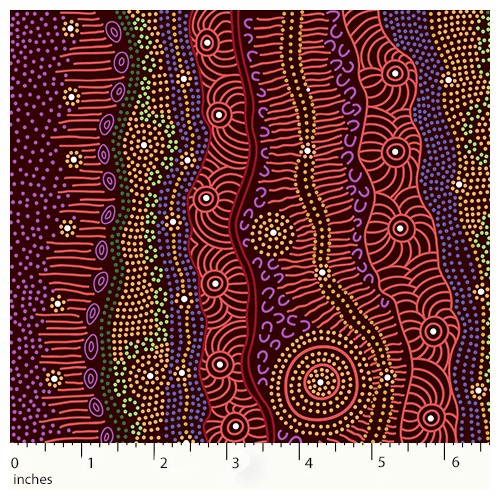 Gathering by the Creek (Burgundy) - Aboriginal design Fabric
