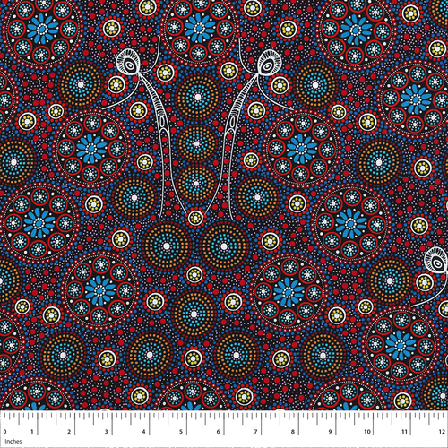 Gathering Bush Tucker (Red)  SCRAP 0.8M- Aboriginal design Fabric