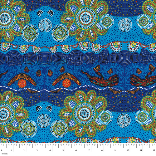 Home Country (Blue) - Aboriginal design Fabric