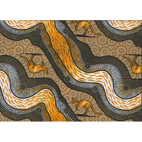 Kangaroo River Camp (Tan) - Aboriginal design Fabric