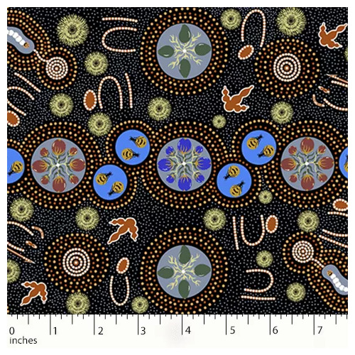Men & Women Hunting [Black] - Aboriginal design Fabric