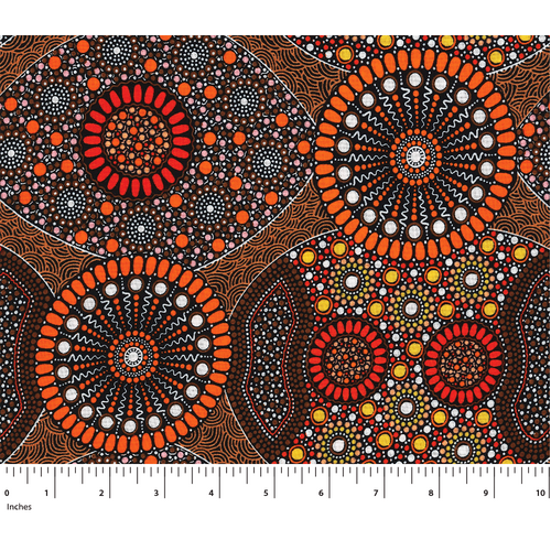 Wild Bush Banana & Tomato (Orange) [RAYON] - Aboriginal design Fabric