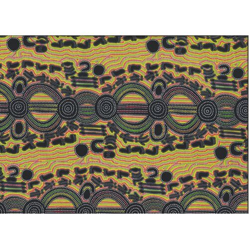 Rock Wallaby Dreaming (Green) - Aboriginal design Fabric