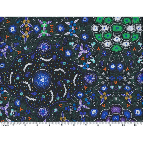 Bush Lemon (Blue) [SCRAP 1.6M] - Aboriginal design Fabric