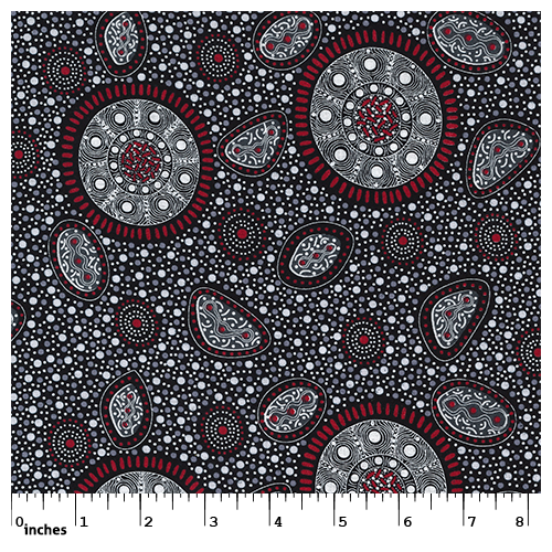 Bush Onions & Wild Flowers (Black) [SCRAP 1.85m] - Aboriginal design Fabric