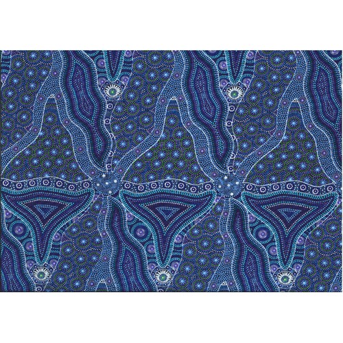 Bush Tomato &. Waterhole (Blue) [SCRAP 0.35M] - Aboriginal design Fabric