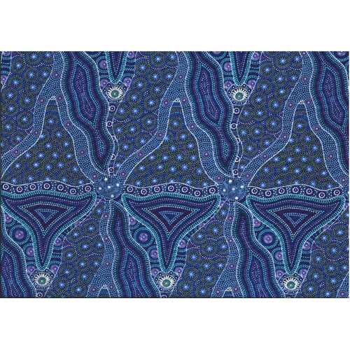 Bush Tomato &. Waterhole  (Blue)[SCRAP1.15M] - Aboriginal design Fabric