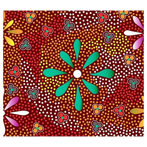 Flowers in the Desert (Red) - [SCRAP .75M] -  Aboriginal design Fabric