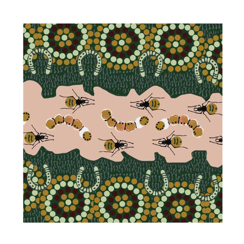 Gathering Bush Food (Green)[SCRAP 1.5M] - Aboriginal design Fabric