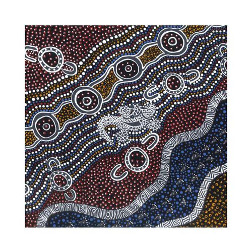 Goanna Dreaming (Black) [SCRAP 0.85M] - Aboriginal design Fabric