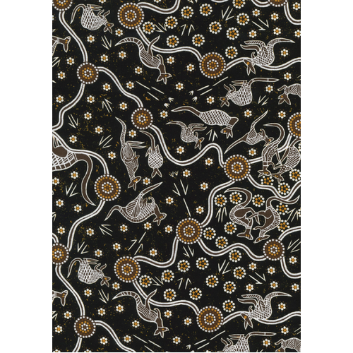Kangaroo Dreaming 2 (Tan) [SCRAP 0.8M] - Aboriginal Design Fabric