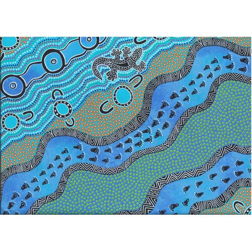 Mulaka Hunting (Blue) [SCRAP 1.4M] - Aboriginal design Fabric