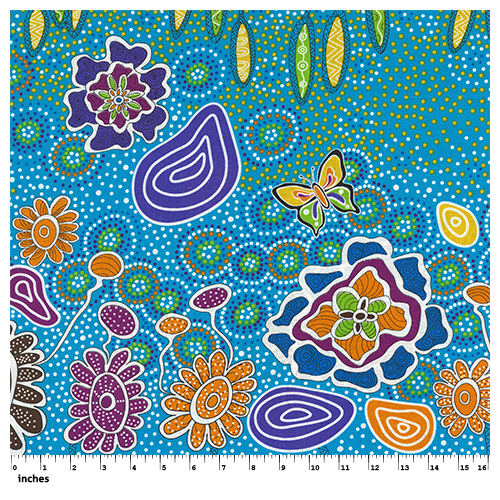 Summertime Rainforest (Blue) [SCRAP 0.80M] - Aboriginal design Fabric